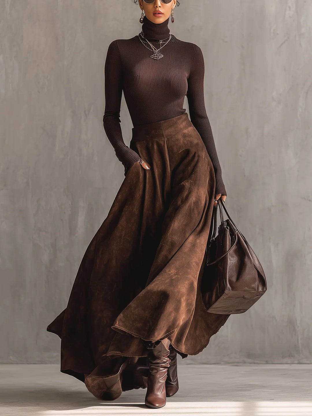 Sienna Distressed Suede Midi Skirt Set, Lily & Sam, image 1