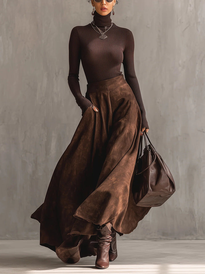 Sienna Distressed Suede Midi Skirt Set, Lily & Sam, image 1