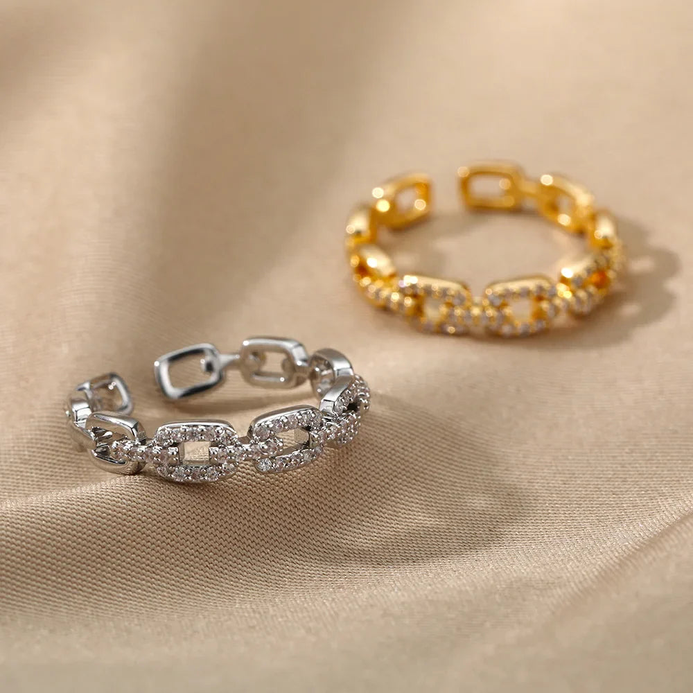 Gold Plated Chain Link Crystal Ring
