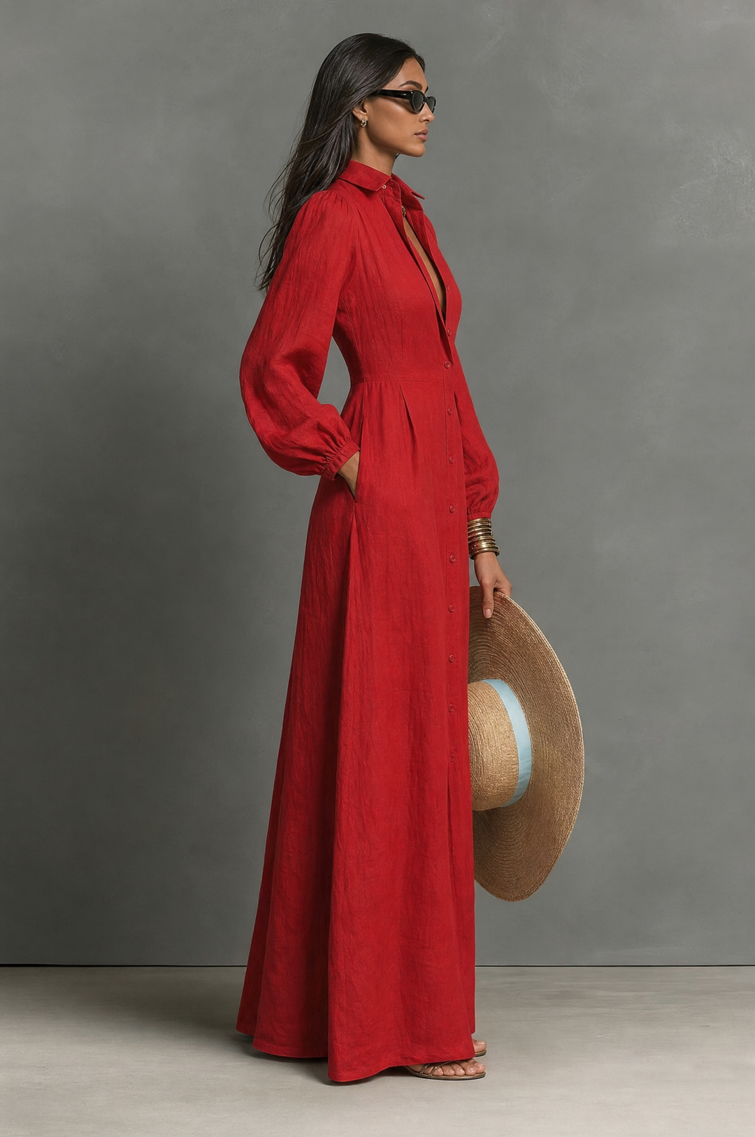 Women's Minimalist Single breasted Long sleeve Maxi Dress With A Fitted Waist, Lily & Sam, image 5