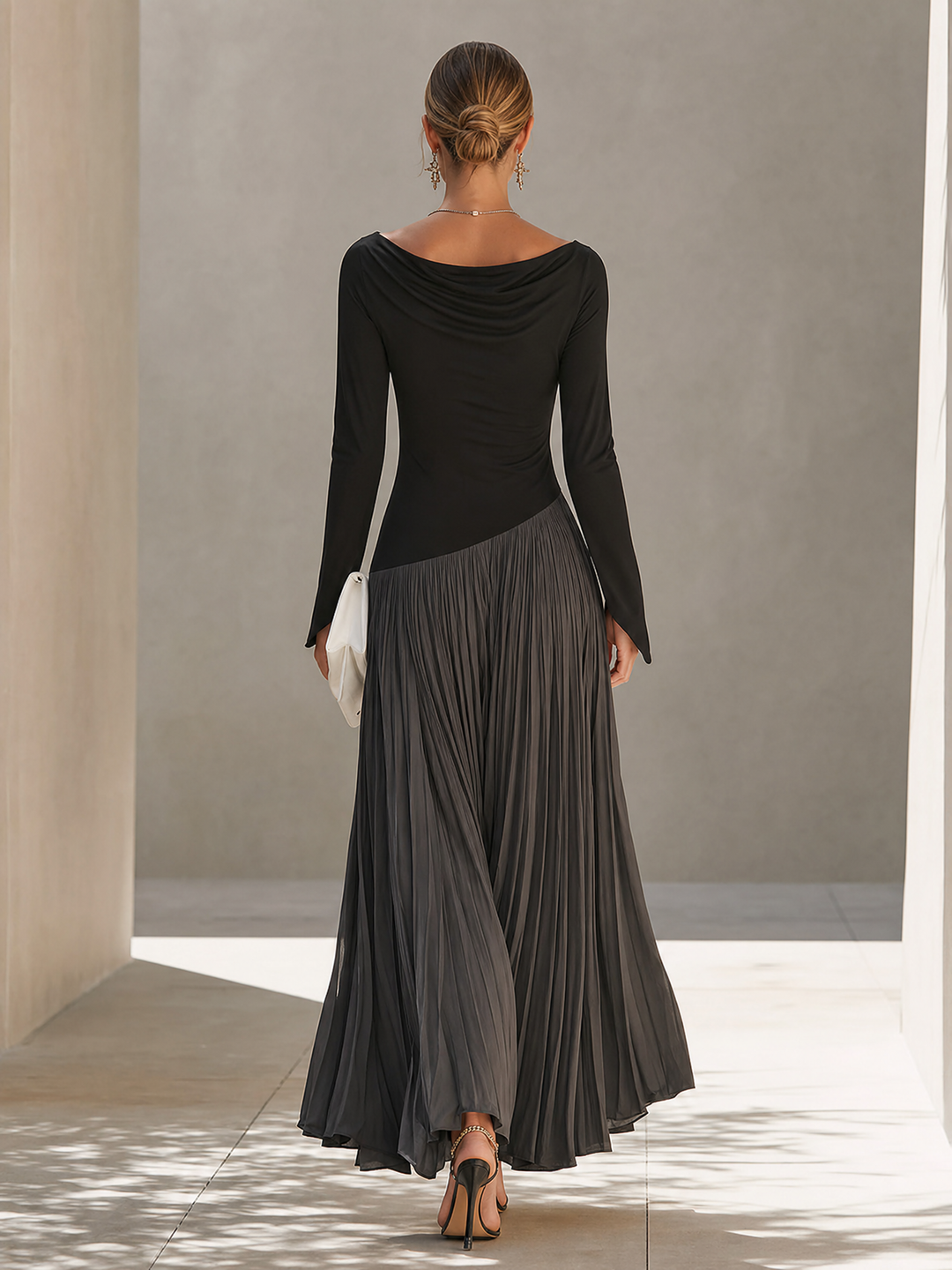 Women's Minimalist Two Tone Color Block Maxi Dress With Drape Neckline, Lily & Sam, image 6