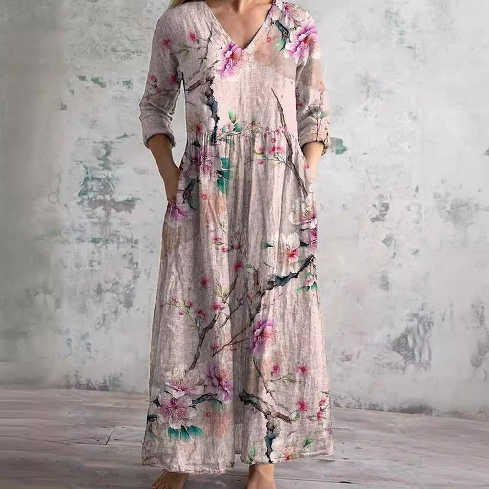 Summer Dress with V Neck and Floral Pattern, Lily & Sam, image 2