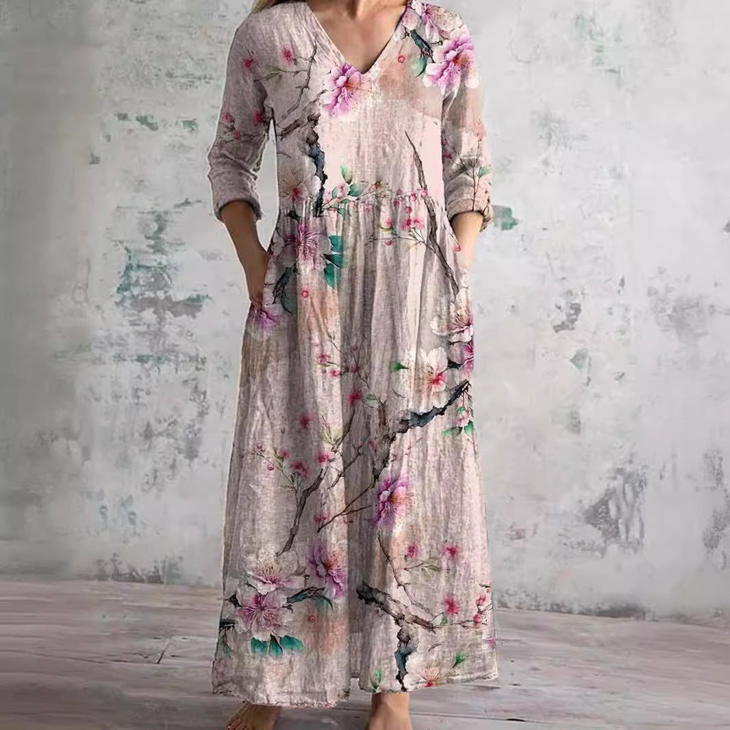 Summer Dress with V Neck and Floral Pattern, Lily & Sam, image 2