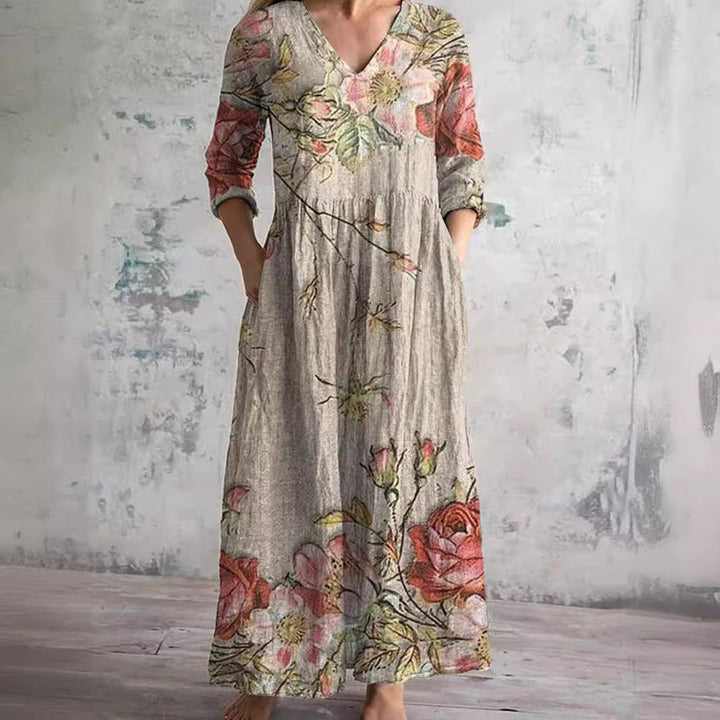 Summer Dress with V Neck and Floral Pattern, Lily & Sam, image 1