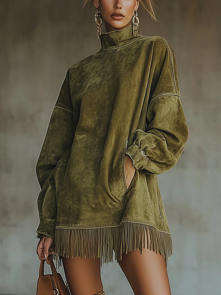 Suede Fringe Turtleneck Dress, Lily & Sam, image 1