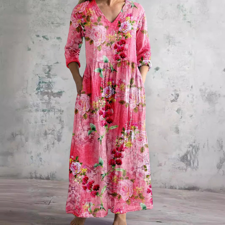 Summer Dress with V Neck and Floral Pattern, Lily & Sam, image 4