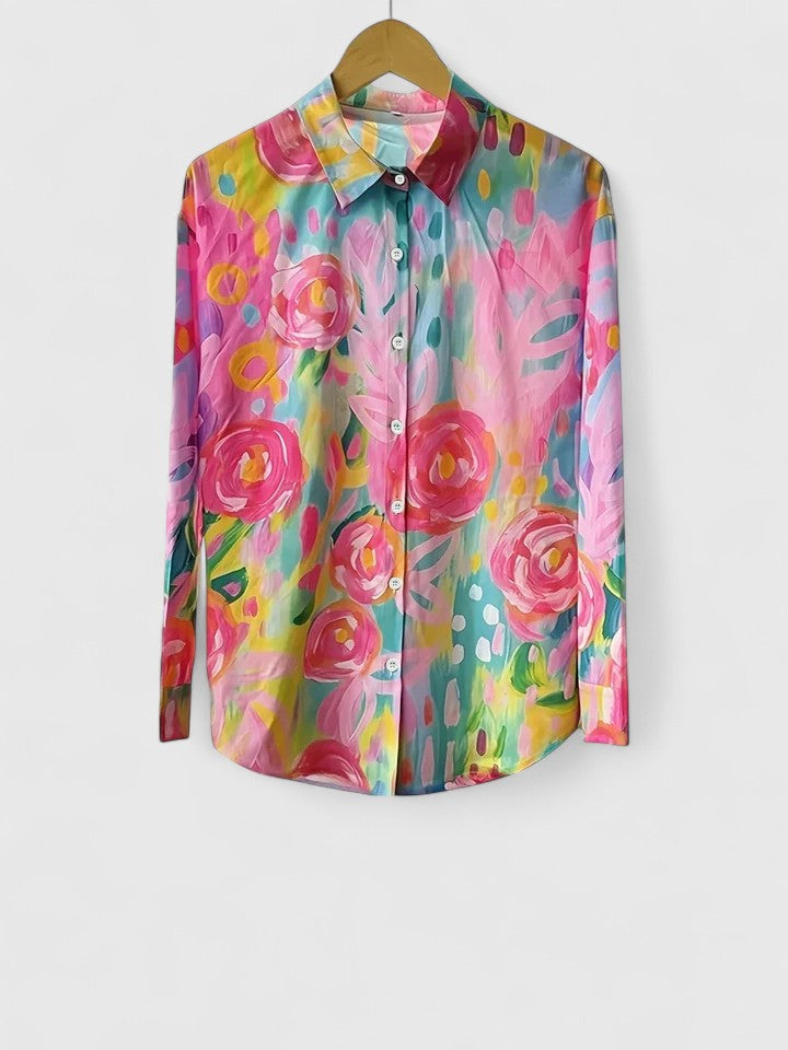 Vibrant Artistic Button Up Blouse, Lily & Sam, image 3