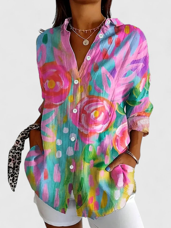 Vibrant Artistic Button Up Blouse, Lily & Sam, image 1