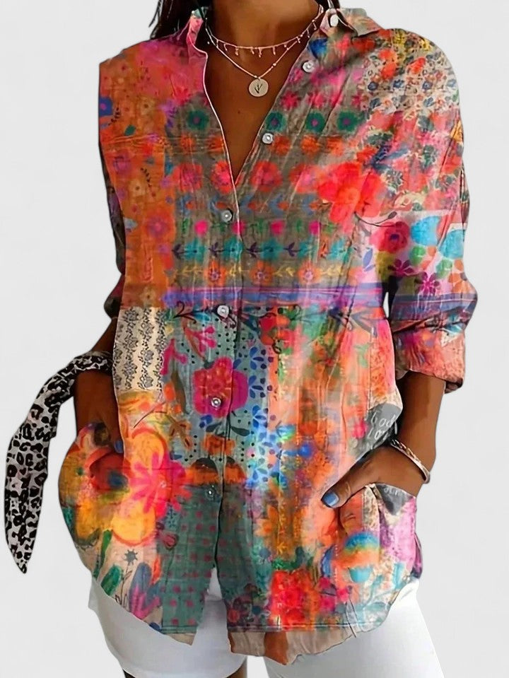 Vibrant Artistic Button Up Blouse, Lily & Sam, image 2