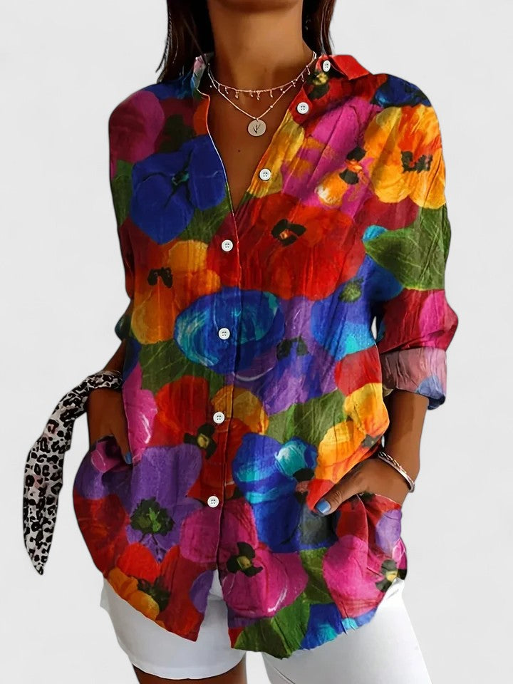 Vibrant Artistic Button Up Blouse, Lily & Sam, image 4