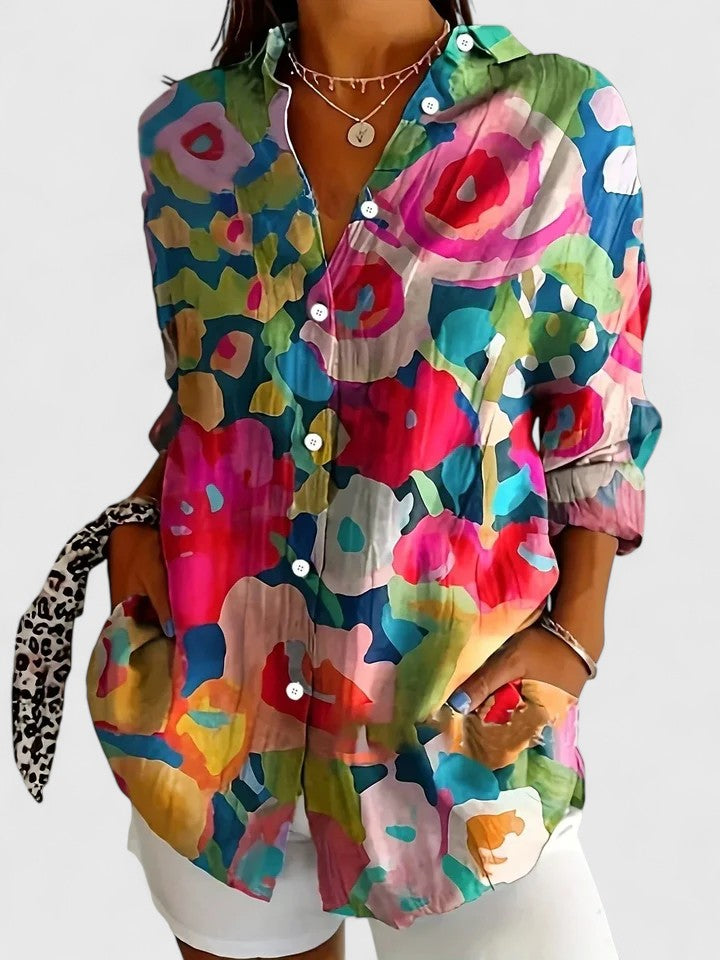 Vibrant Artistic Button Up Blouse, Lily & Sam, image 5