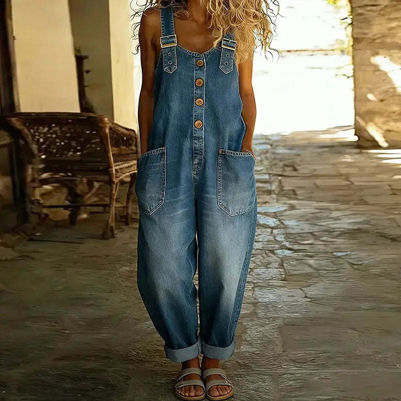 Vintage Cotton Denim Look Overalls with Adjustable straps, Lily & Sam, image 4