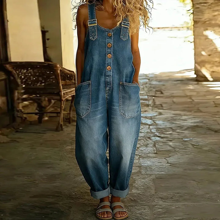 Vintage Cotton Denim Look Overalls with Adjustable straps, Lily & Sam, image 4
