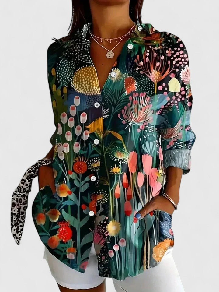 Vibrant Artistic Button Up Blouse, Lily & Sam, image 7