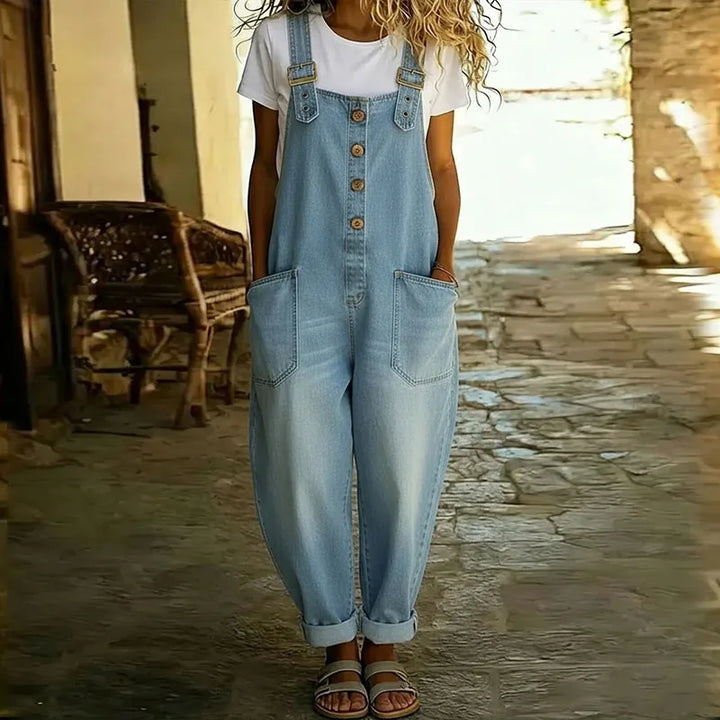 Vintage Cotton Denim Look Overalls with Adjustable straps, Lily & Sam, image 3