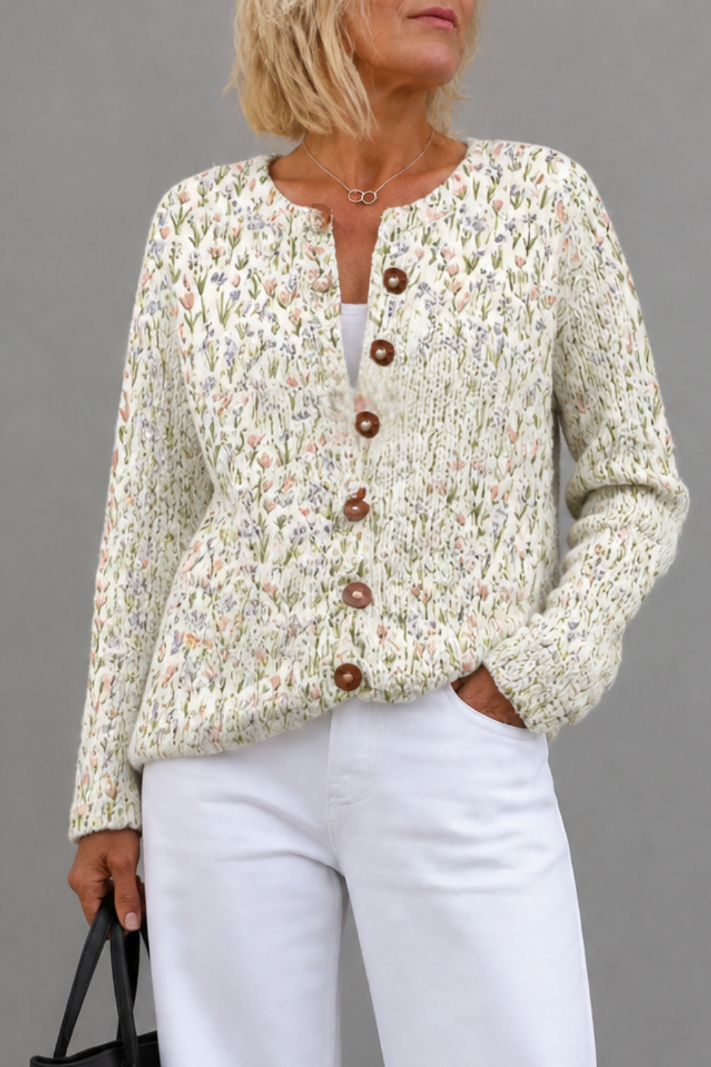Floral Print Open Front Knit Cardigan, Lily & Sam, image 9