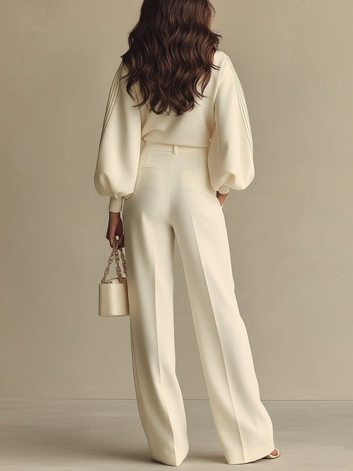 Sophie Ribbed Crew Neck Top and High waisted Wide leg Pants Suit, Lily & Sam, image 4