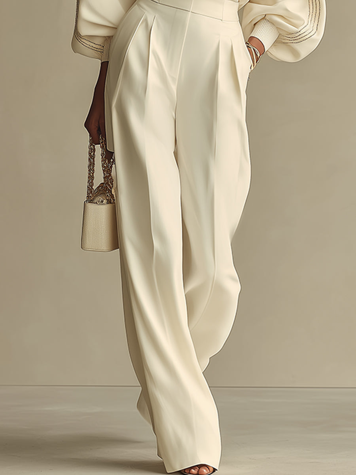 Sophie Ribbed Crew Neck Top and High waisted Wide leg Pants Suit, Lily & Sam, image 3