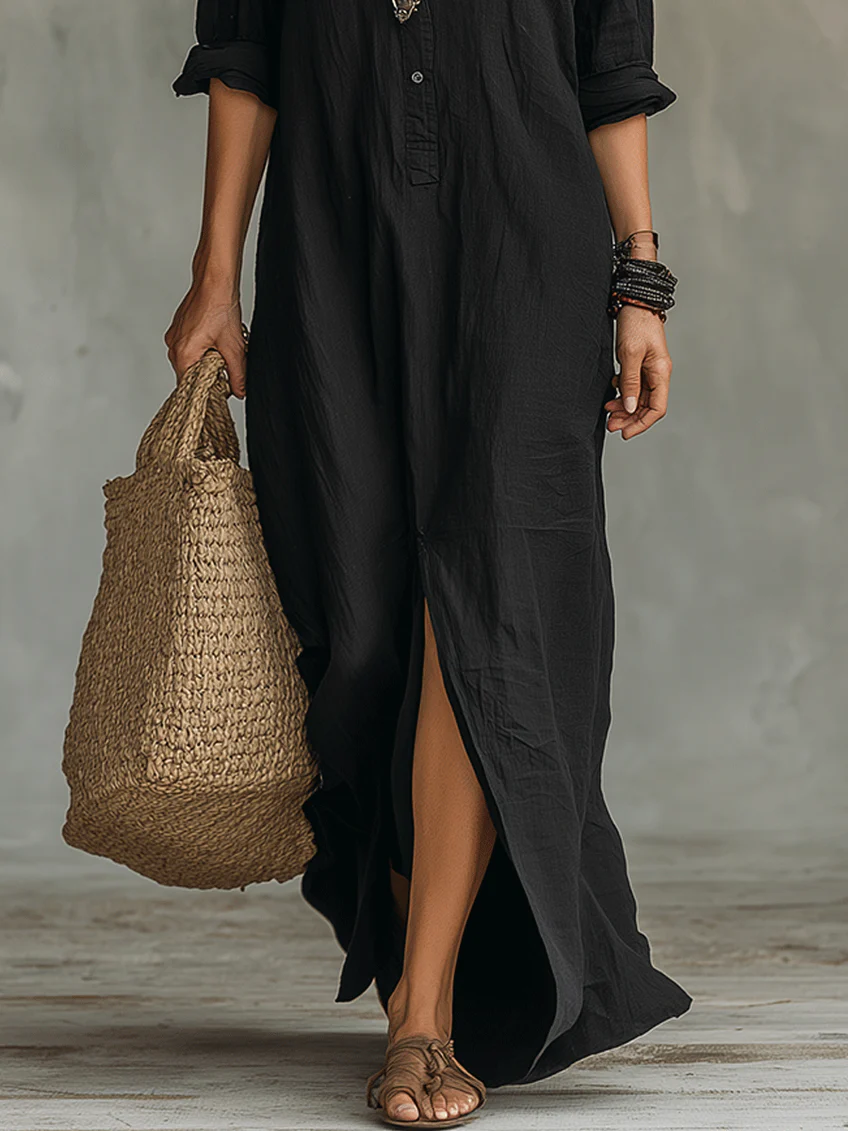 Oversized Black Maxi Dress with Buttons, Lily & Sam, image 7