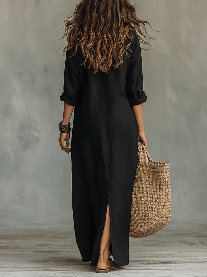 Oversized Black Maxi Dress with Buttons, Lily & Sam, image 5