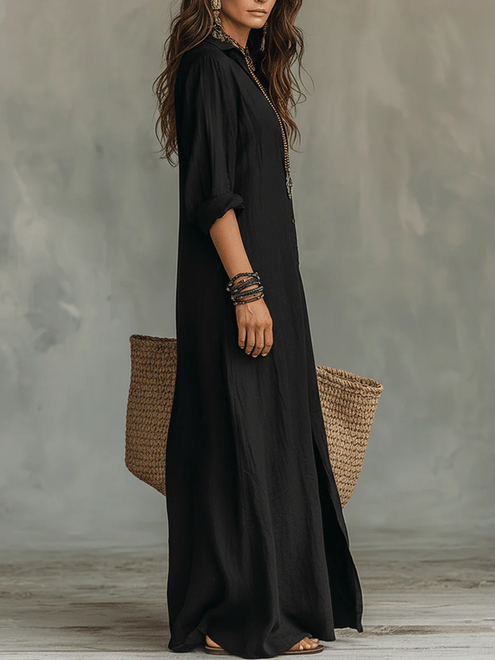 Oversized Black Maxi Dress with Buttons, Lily & Sam, image 4