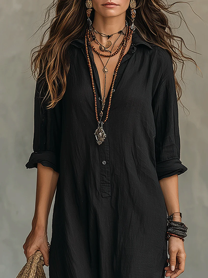 Oversized Black Maxi Dress with Buttons, Lily & Sam, image 6