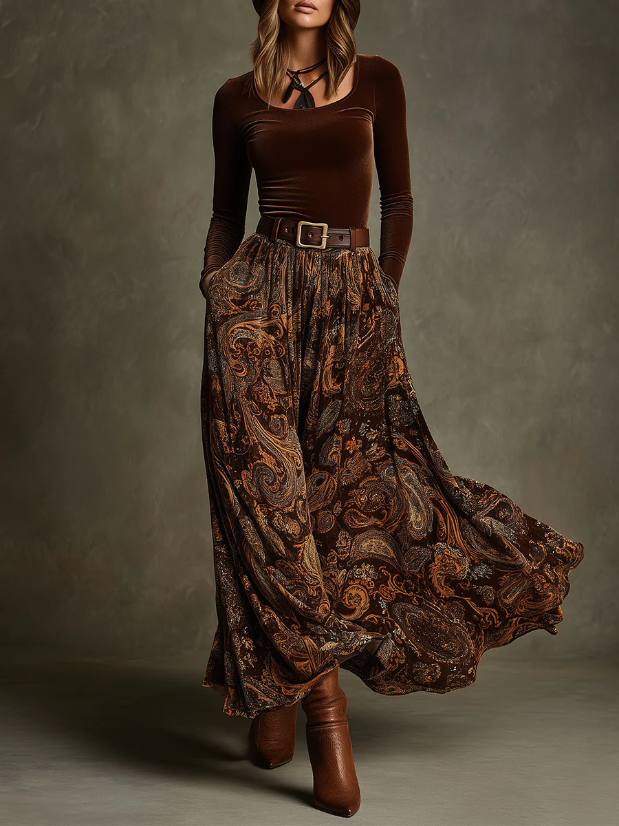 Vivienne Velvet Top and Paisley Maxi Skirt Set, Lily & Sam, image 1