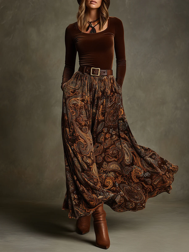 Gianna Velvet Top and Paisley Maxi Skirt Set, Lily & Sam, image 1