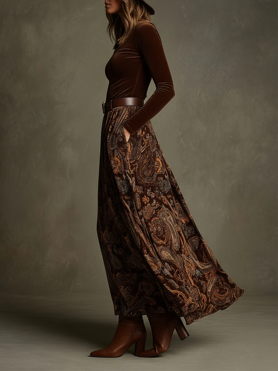 Vivienne Velvet Top and Paisley Maxi Skirt Set, Lily & Sam, image 2
