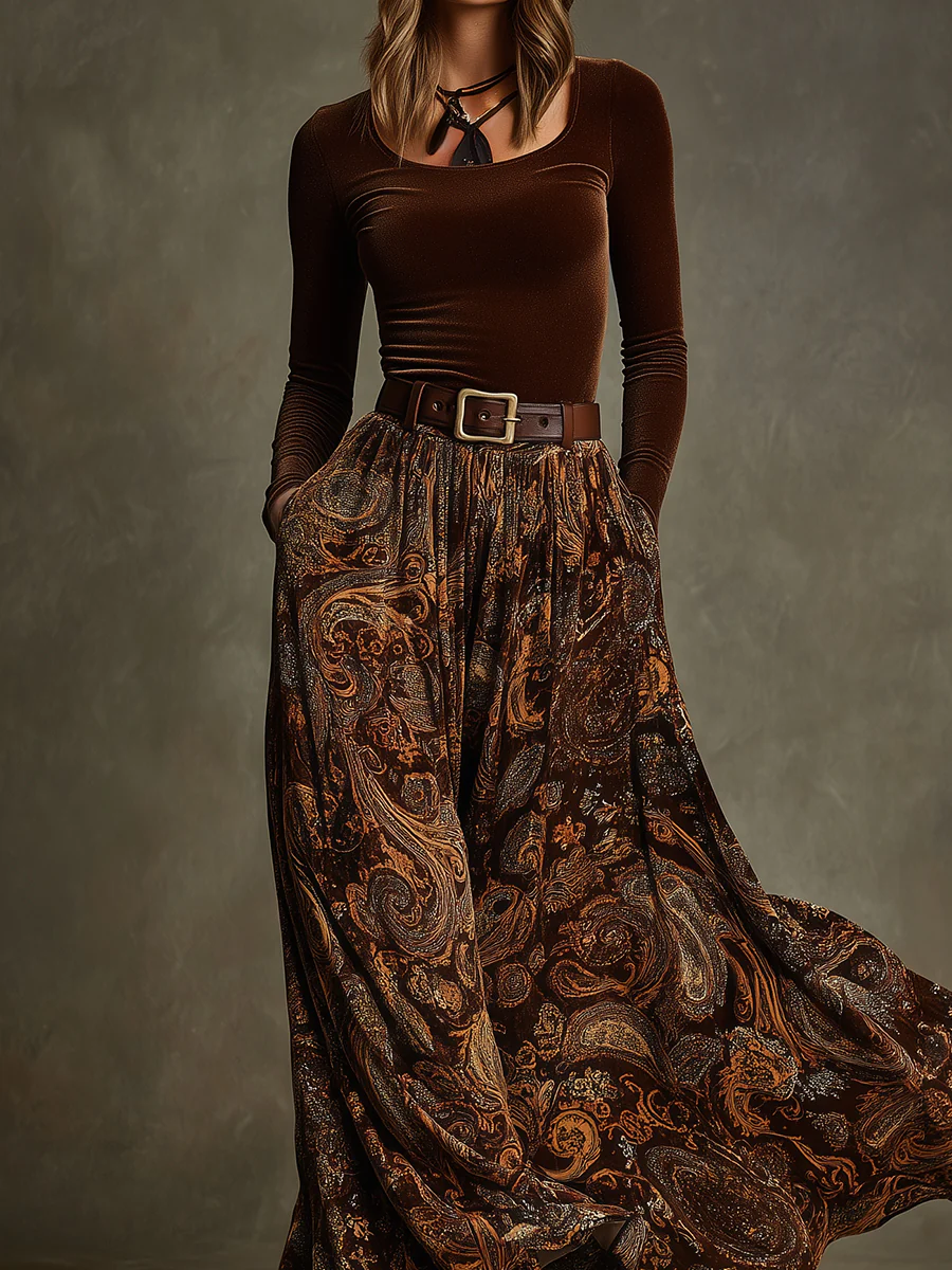 Vivienne Velvet Top and Paisley Maxi Skirt Set, Lily & Sam, image 4