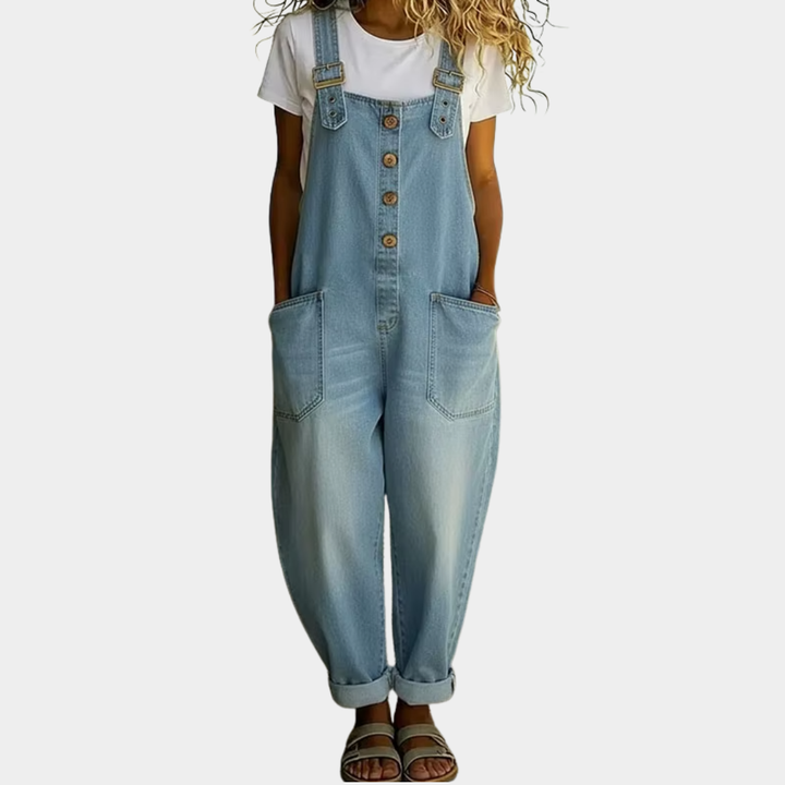 Vintage Cotton Denim Look Overalls with Adjustable straps, Lily & Sam, image 1