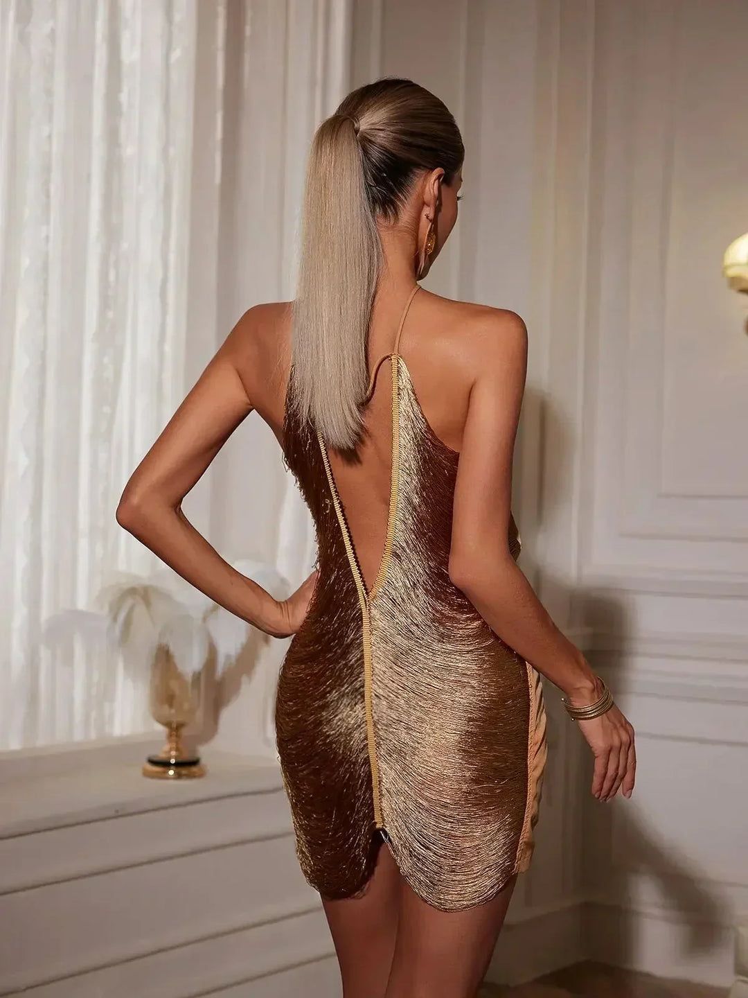 Metallic backless mini dress, Lily & Sam, image 5
