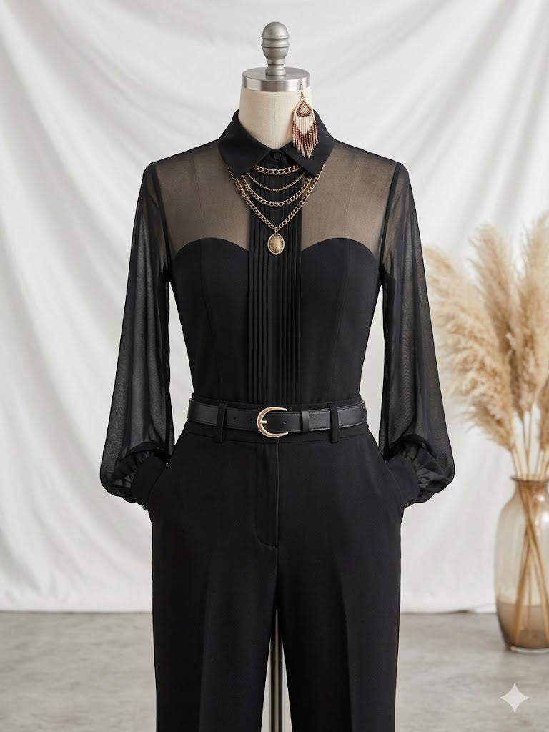Women's Solid color Shirt collar Long sleeve Loose Casual Top, Lily & Sam, image 4
