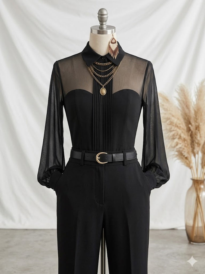 Women's Solid color Shirt collar Long sleeve Loose Casual Top, Lily & Sam, image 4