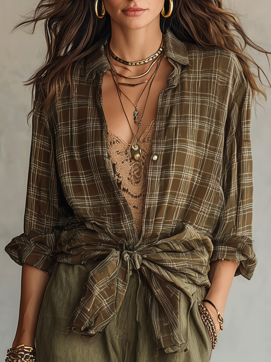 Casual Plaid Shirt And Pure Cotton Trousers Set, Lily & Sam, image 3