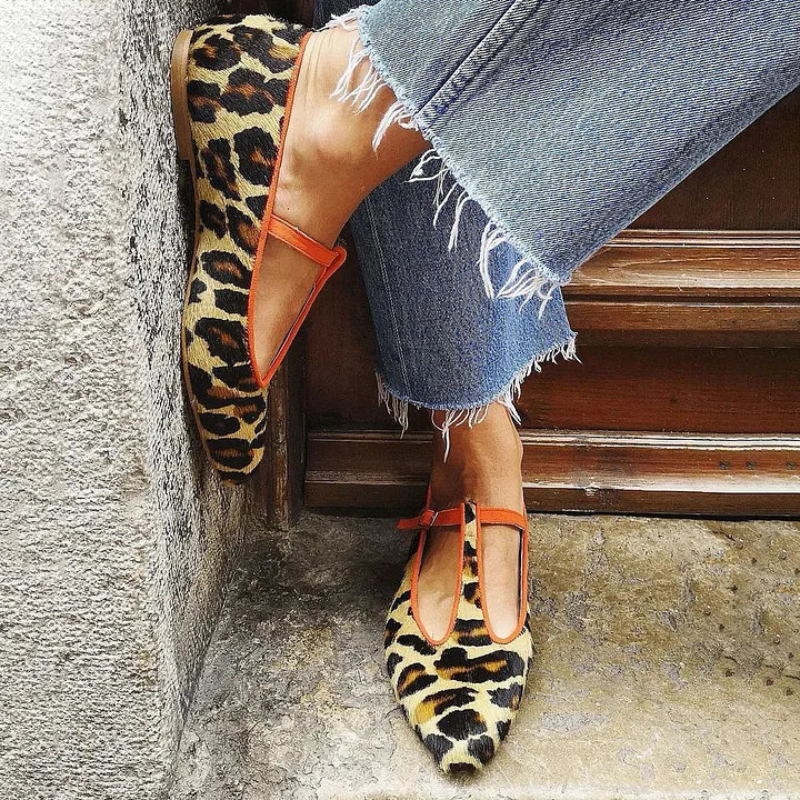 Leopard T Strap Flats, Lily & Sam, image 1
