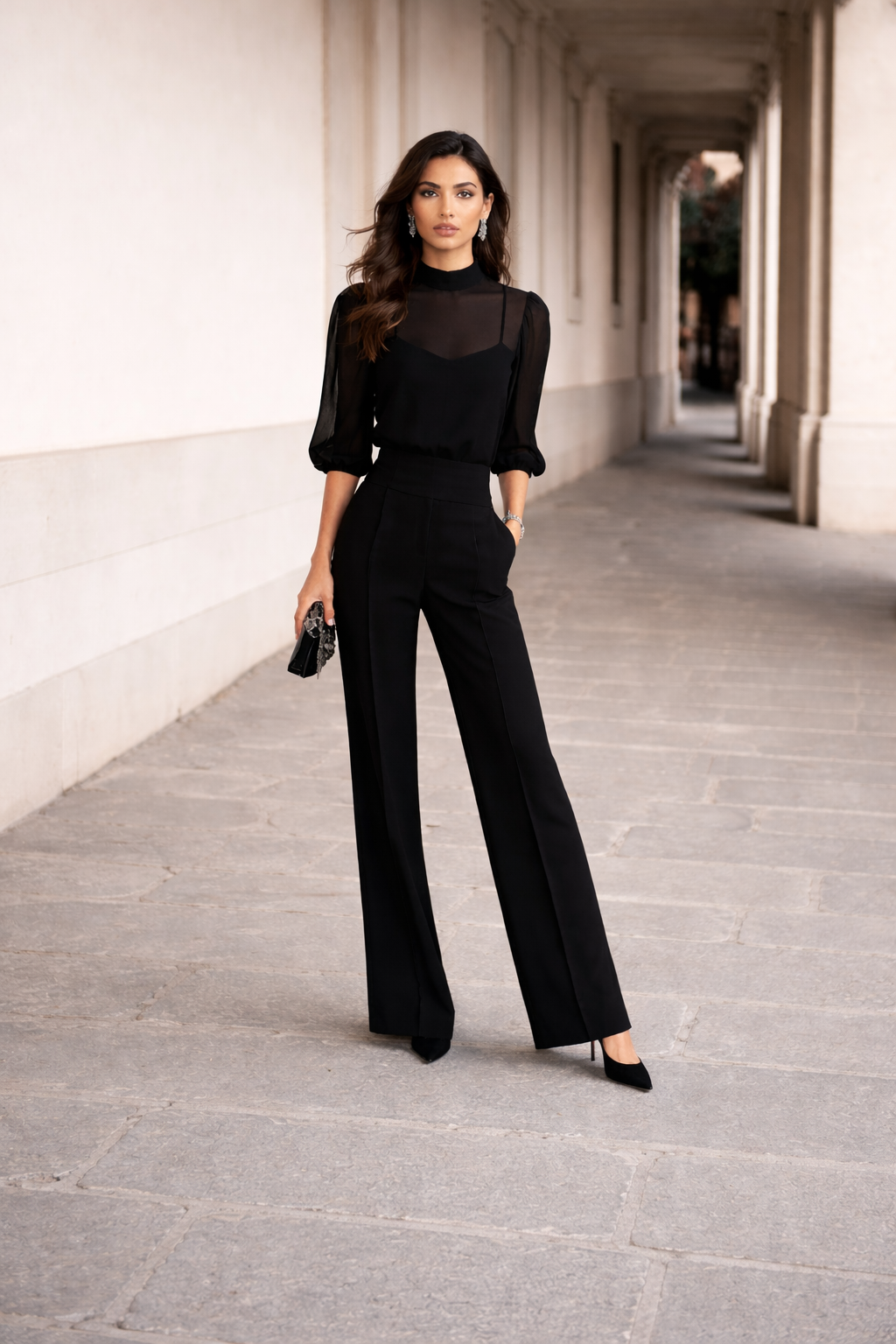 Three Piece Set Comprising a Sheer Camisole and Wide Leg Pants, Lily & Sam, image 1