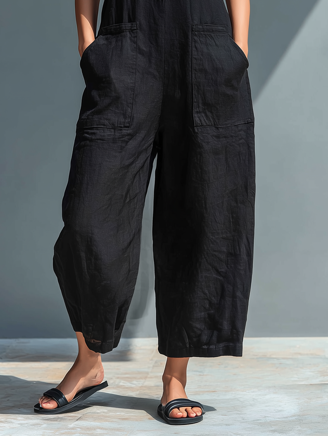 Sleeveless Minimalist Jumpsuit for Women with High Collar and Buttons, Lily & Sam, image 4