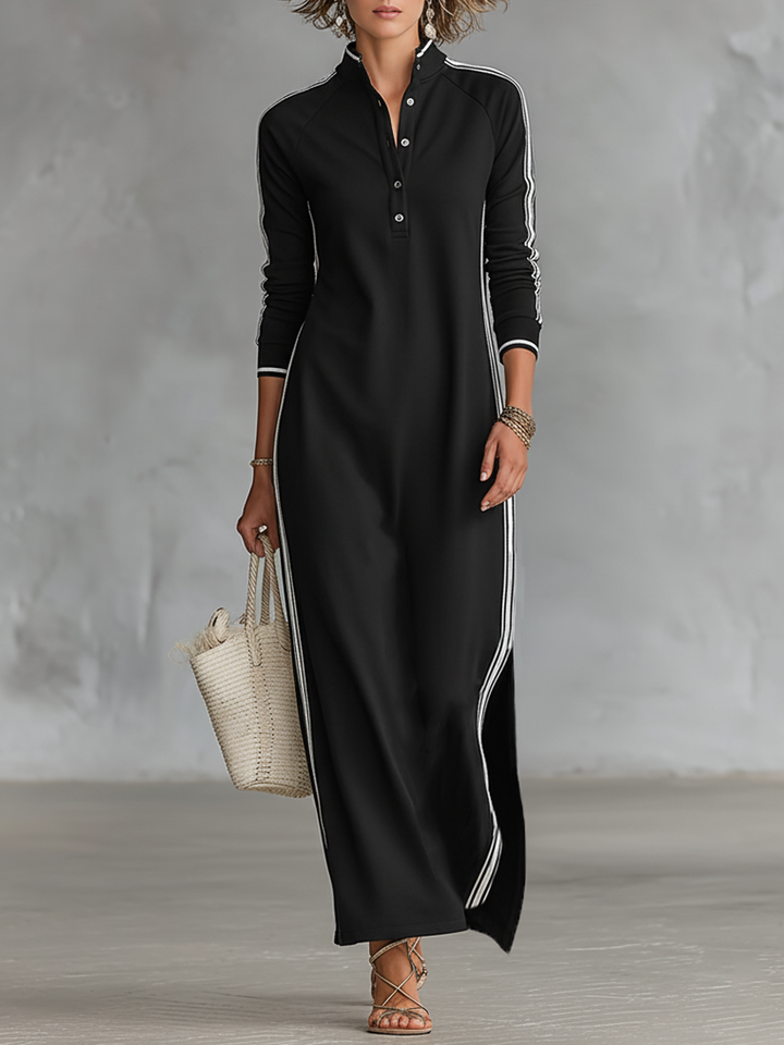 Women's Minimalist White trimmed Button down Collar Sweatshirt Maxi Dress, Lily & Sam, image 1