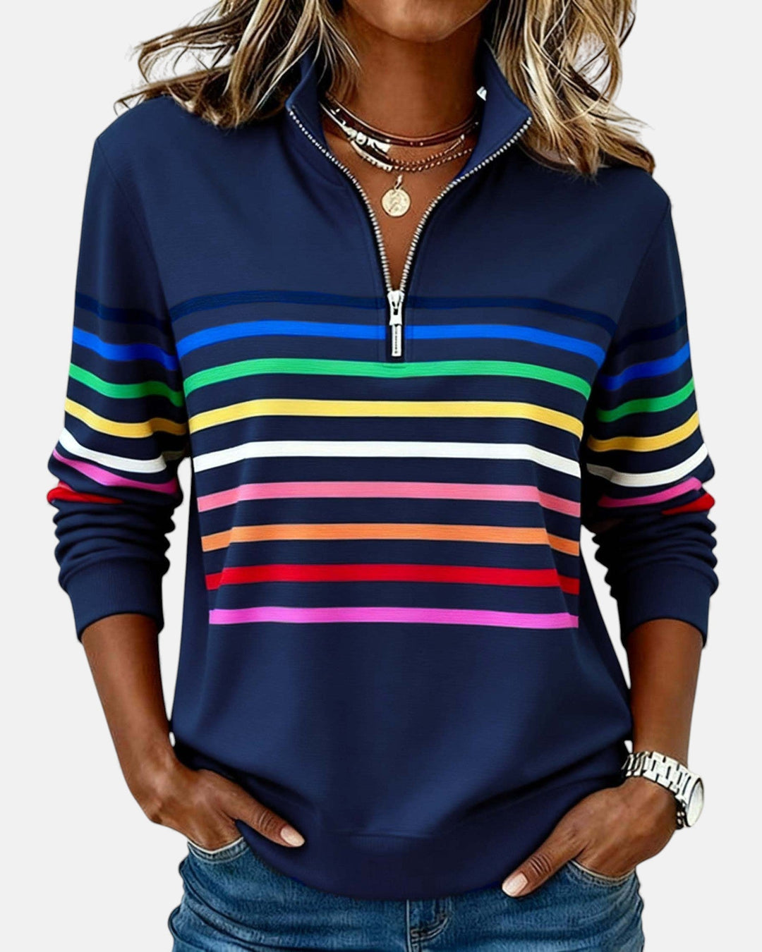Rainbow Striped Zip Sweatshirt, Lily & Sam, image 4