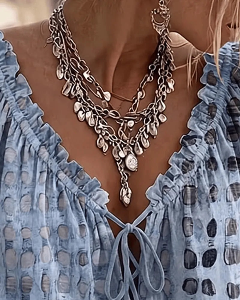 Lace Up V Neck Blouse, Lily & Sam, image 5