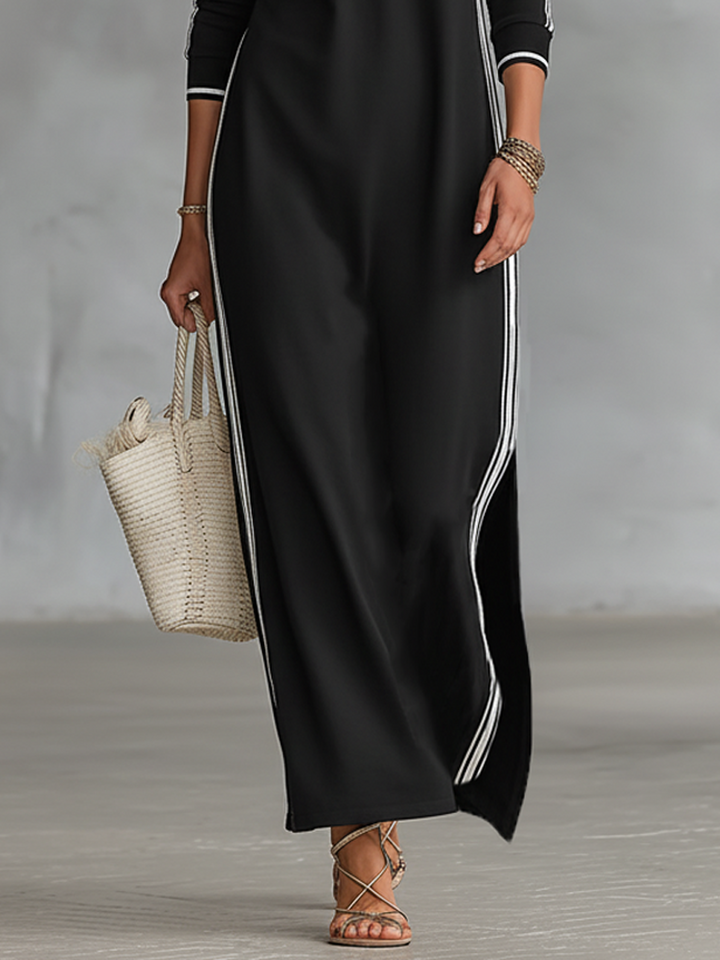 Women's Minimalist White trimmed Button down Collar Sweatshirt Maxi Dress, Lily & Sam, image 9
