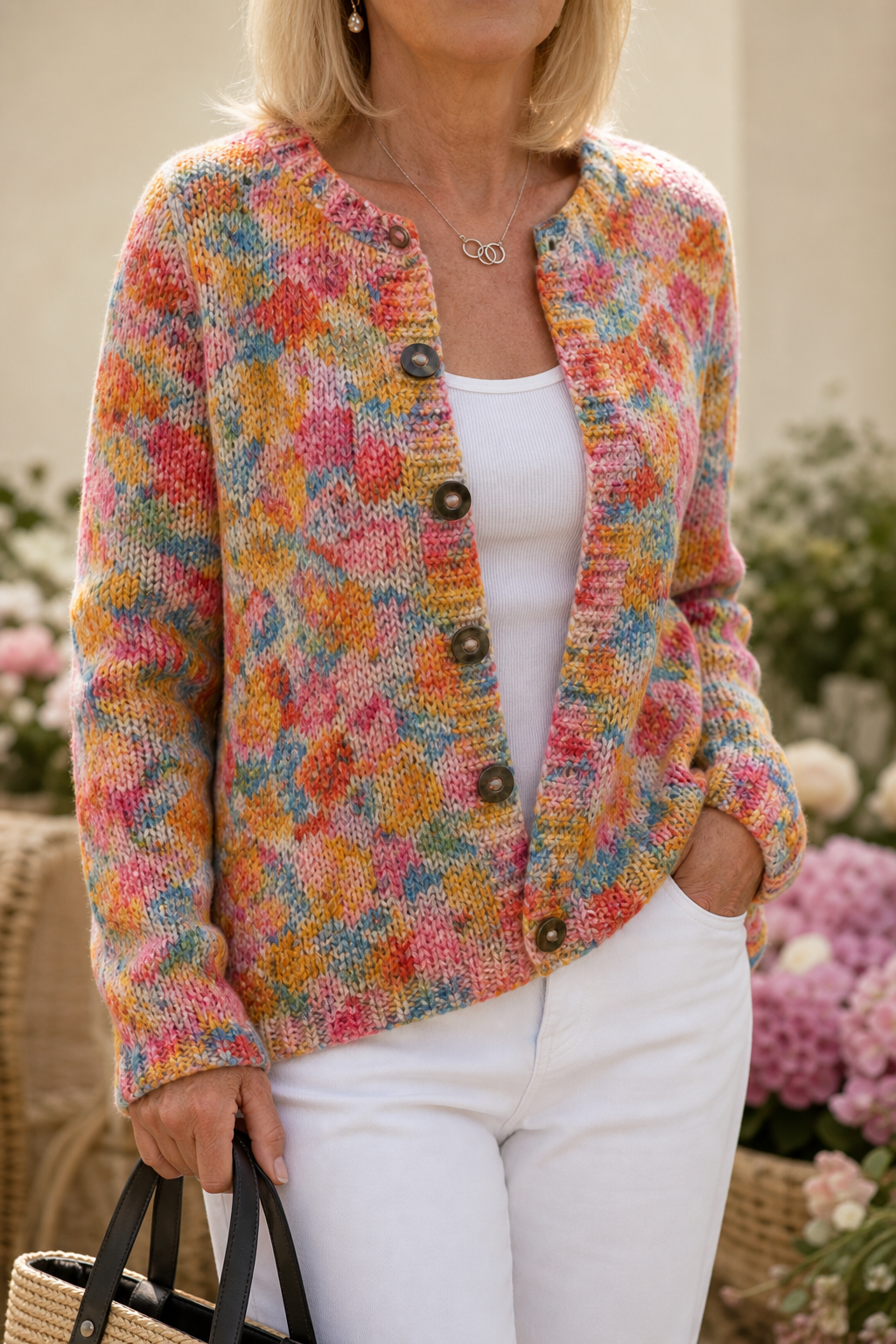 Floral Print Open Front Knit Cardigan, Lily & Sam, image 1