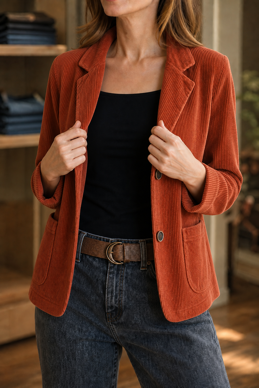 Fine Corduroy Look Structured Shoulder Jacket, Lily & Sam, image 1