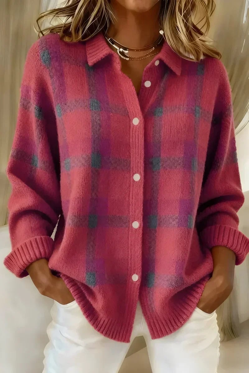 Classic Collared Plaid Cardigan, Lily & Sam, image 1
