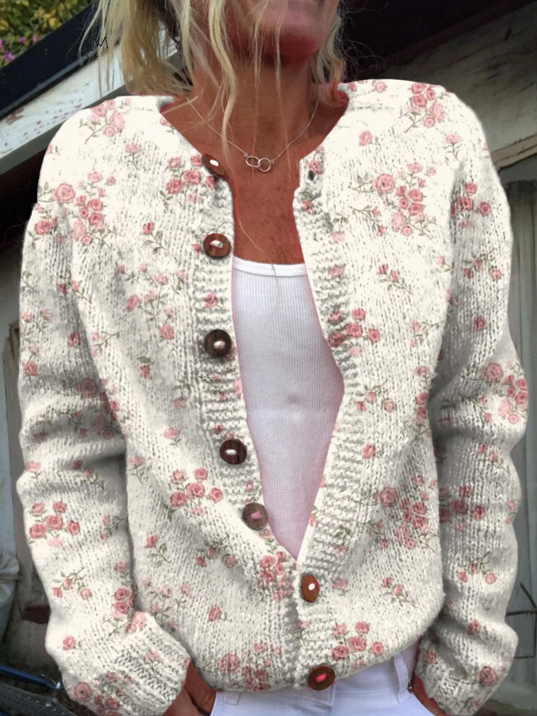 Vintage Floral Knit Cardigan Sweater, Lily & Sam, image 1