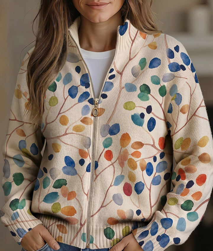 Botanical Leaf Print Zip Cardigan, Lily & Sam, image 1
