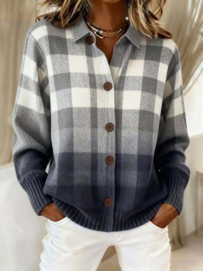 Gray Ombre Plaid Button Cardigan, Lily & Sam, image 1