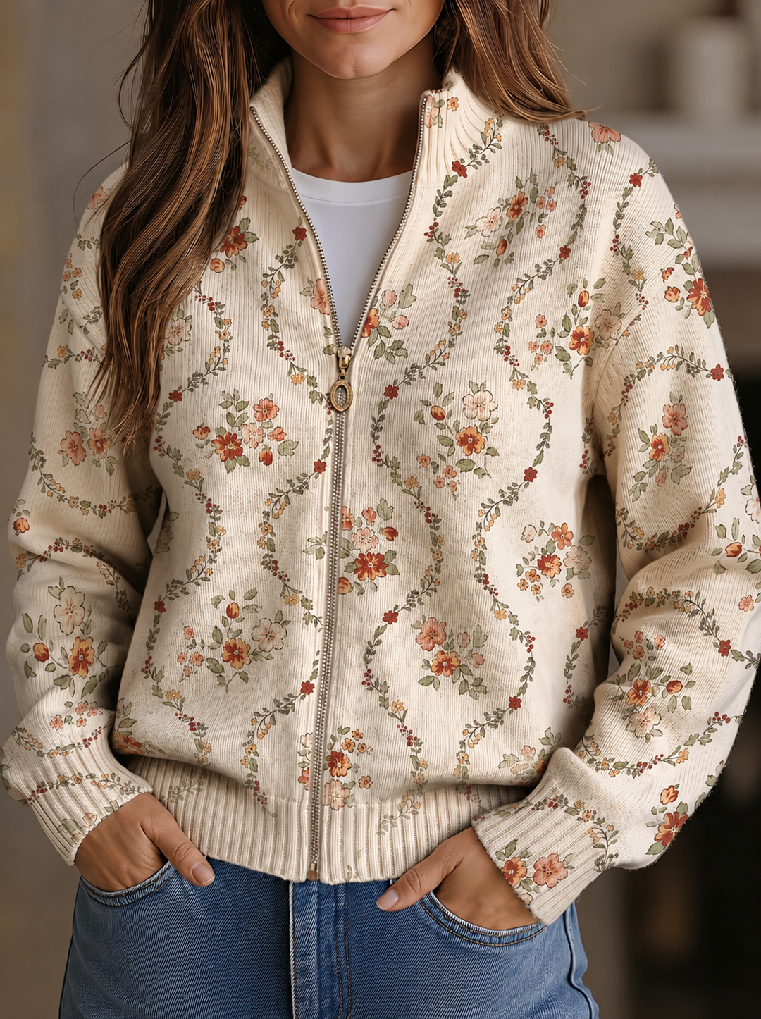 Delicate Floral Vine Cream Print, Lily & Sam, image 1