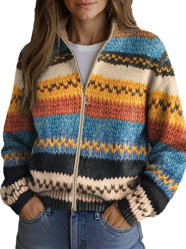 Multicolor Zigzag Striped Knit Cardigan, Lily & Sam, image 2